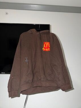 Travis Scott Brown Crewneck Hoodie with Red-Yellow Chest Patch
